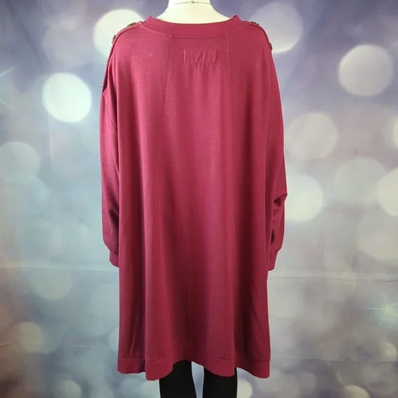 The Sweatshirt Project 1X Burgundy Wine Pullover High Low Hemline Button Accents - Picture 5 of 7